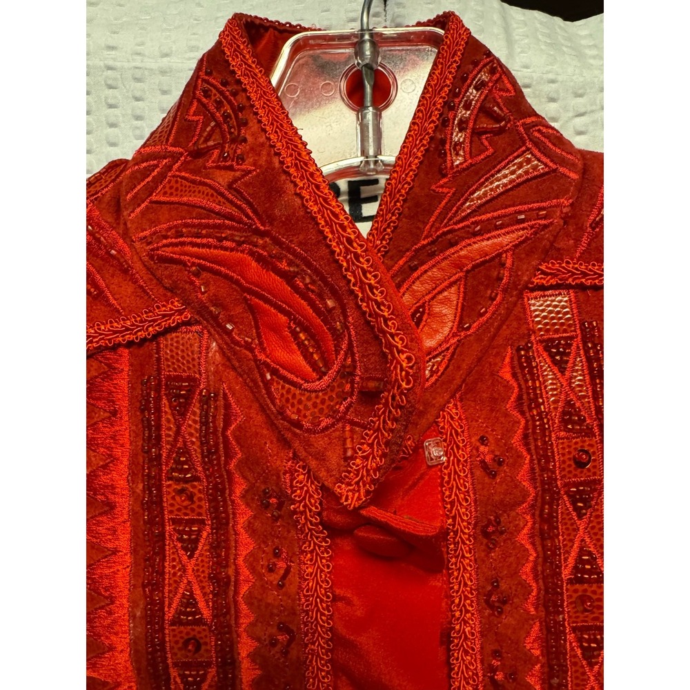VTG 1980-90s Erez SZ 2 (Small) 100% Silk Red Heavy Embellished Blouse Detail NWT - Picture 9 of 16